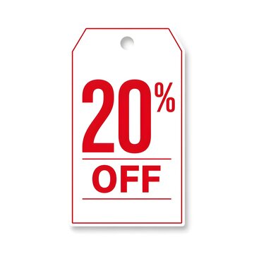 Minimalist White and Red 20% OFF Discount Tag Design