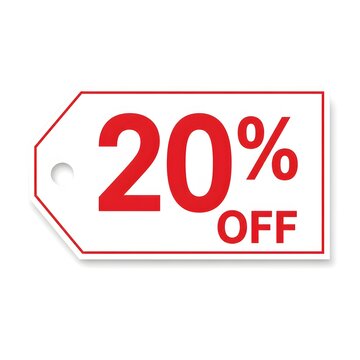 Minimalist White and Red 20% OFF Discount Tag Design