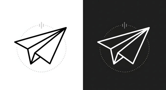 Minimalist paper airplane icons in black and white styles for creative design projects