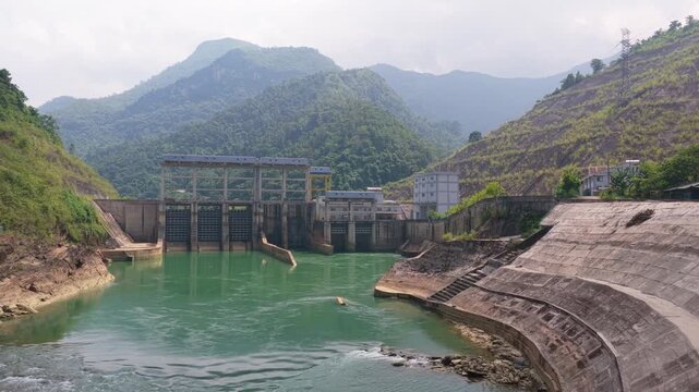 Bac me hydroelectric dam generating power on gam river in vietnam