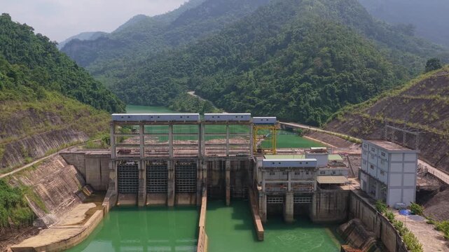 Hydroelectric dam generating power on gam river in vietnam