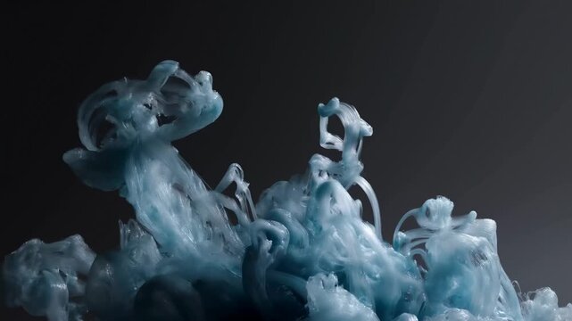 Abstract turquoise fluid forms rise and morph in a dark gradient space. Motion graphics, title sequences, and technology presentations.