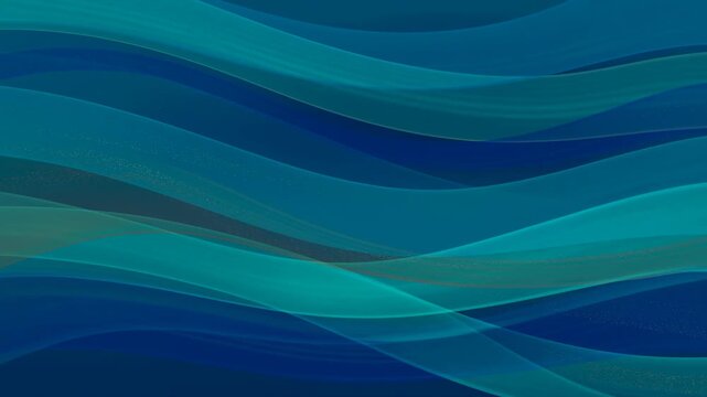 Abstract flowing waves undulate through a layered blue and teal digital space. Digital signage, technology branding, and meditation media.