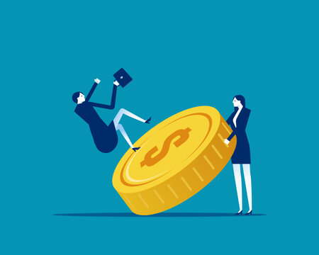 Business Competition and Betrayal. Businesswoman Slipping on Money by His Friend.
