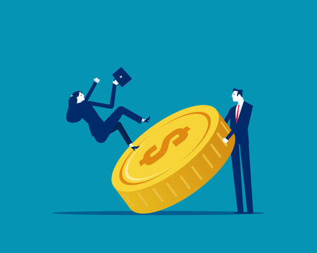 Business Competition and Betrayal. Businessman Slipping on Money by His Friend.