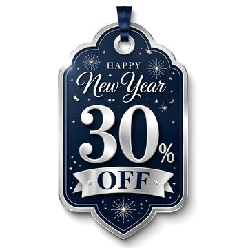 New Year 30% OFF Festive Discount Tag with Silver Accents