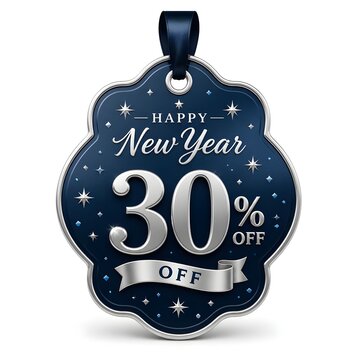 New Year 30% OFF Festive Discount Tag with Silver Accents