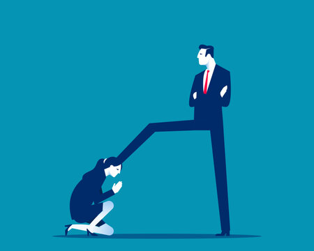Bullying or oppression. Boss step on Businesswoman
