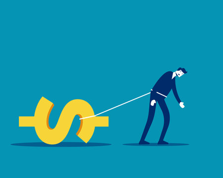 Financial Debt and Burden. Businessman Tied with Dollar Symbol.