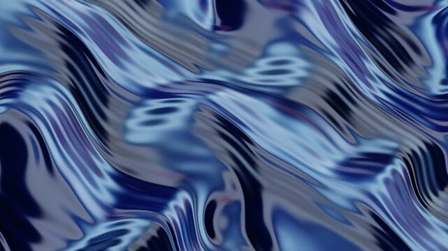 Flowing Blue Liquid Chrome with Reflective Metallic Waves