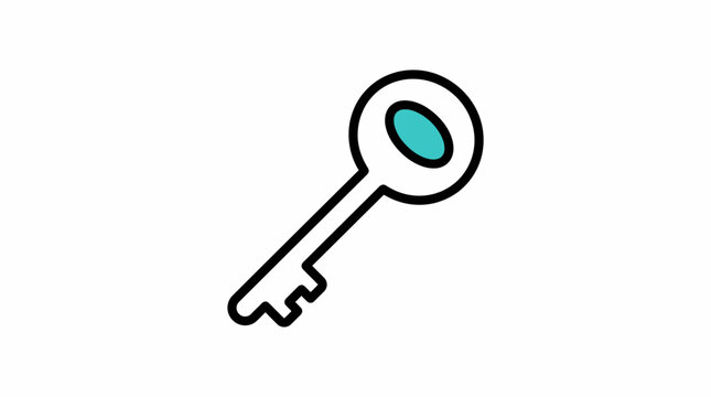 Simple black outline key icon with teal accent, symbolizing access, security, solution, or unlocking secrets