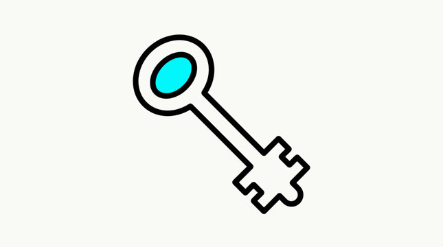 Minimalist line art key icon with turquoise detail. Perfect for concepts of security, access, solution, privacy, or unlocking.
