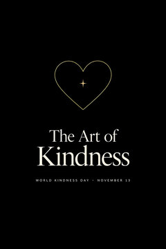The art of kindness poster with elegant line heart, black and white
