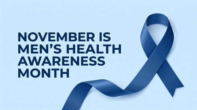 Mens health awareness month concept with dark blue ribbon, prostate cancer campaign background, medical support symbol for social media