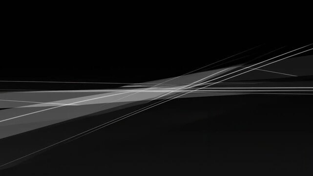Abstract geometric lines and translucent planes slide across a dark digital field. Technology presentations, website headers, and digital advertising.