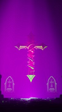 Floating Thorn Cross in Purple Graveyard Vertical Animation