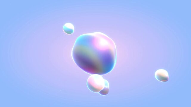 Abstract iridescent floating metaball liquid drops on pastel background 3D render