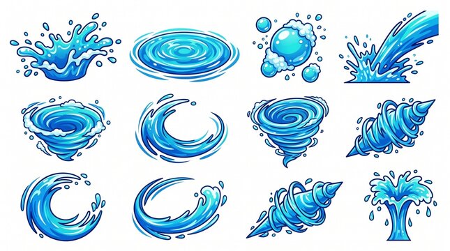 Dynamic water splash and wave illustrations for digital design