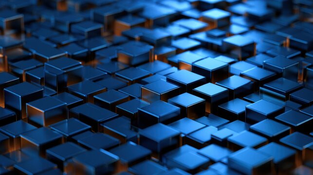 Abstract geometric blocks. 3d cube data technology background. Ai, cybersecurity, digital infrastructure concept. 3d illustration
