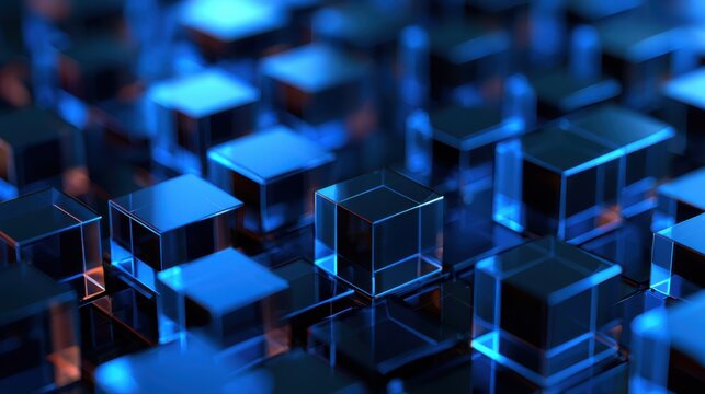 Abstract geometric blocks. 3d cube data technology background. Ai, cybersecurity, digital infrastructure concept. 3d illustration
