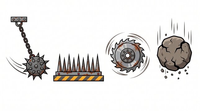 2d platformer game obstacles with spiked ball chain trap and circular