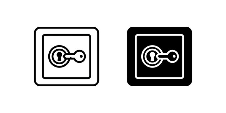 Safe box with keyhole and key icon for security.
