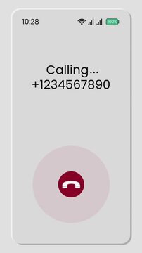 Smartphone Dial Pad and Outgoing Call Interface Animation with Phone Number Entry, Numeric Keypad, Dual SIM Selection, Calling Status and Red End Call Button for Mobile Communication Technology.