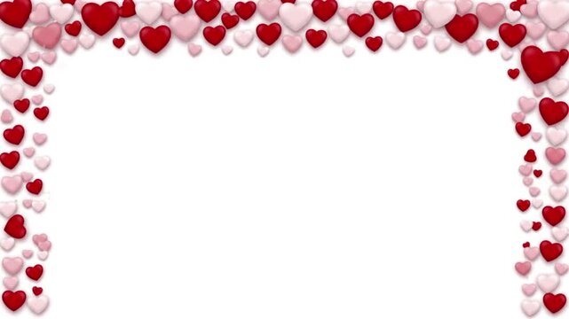 Valentine day romantic heart shaped frame border with red and pink elements on a clean white background