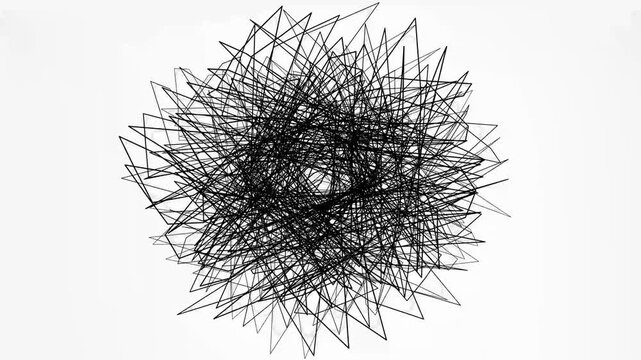 Abstract Hand Drawn Chaotic Scribble Design Element Featuring Intersecting Geometric Black Lines on a Minimalist White Background