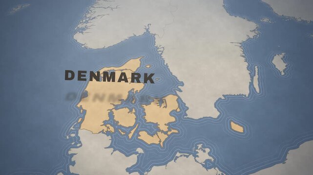 Vintage style map of Denmark highlighting the Scandinavian country as a travel destination.