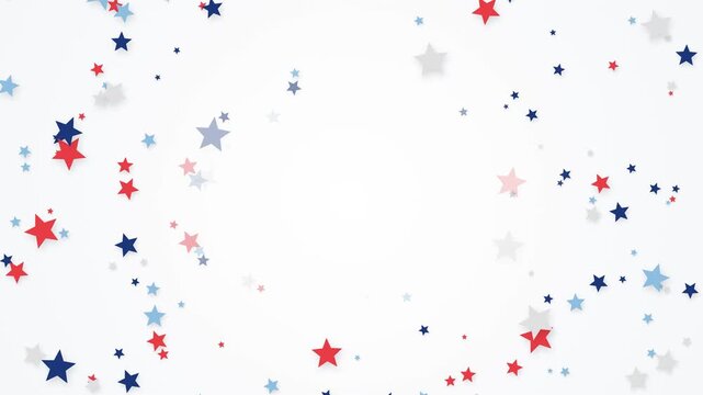 American patriotic background with floating red, white, and blue confetti stars framing oval copy space. Seamless motion loop ideal for US election and 4th of July holiday videos.