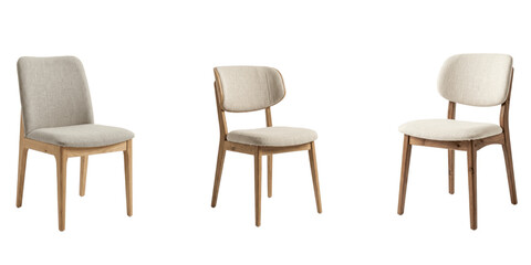 Fototapeta premium Isolated modern light gray upholstered wooden dining chair clipart