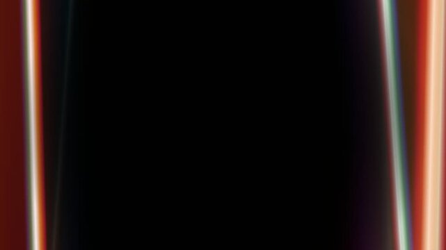 Abstract vertical light leaks with vibrant orange and blue glowing streaks create a cinematic look. these sharp anamorphic lens flares shine on a deep black backdrop.