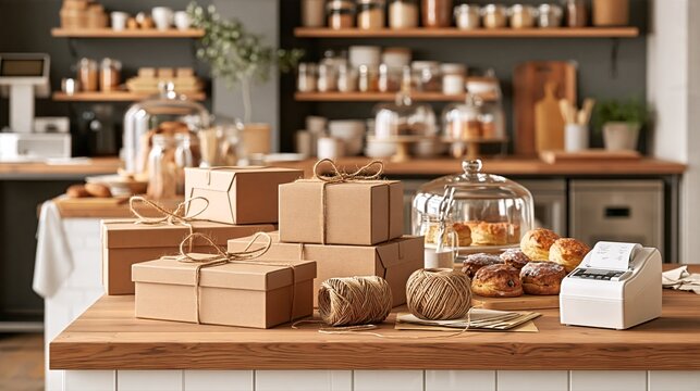 Bakery Order Packing Station with Pastry Boxes and Twine