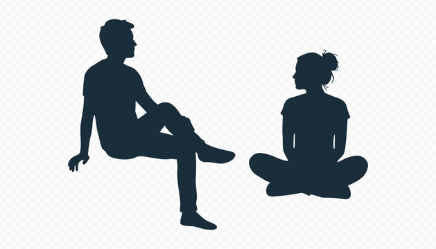 Woman Sitting and Man Lying Down Silhouette Vector