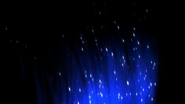 Prussian blue light embers ascending with glowing vertical streaks on