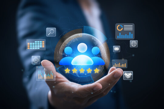 Customer Experience Management and Customer Satisfaction Strategy with Five Star Rating, AI Customer Engagement, Relationship Analytics and CRM Technology for Business Loyalty and Service Quality