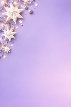 Star shaped christmas ornaments arranged on a light purple surface with ornament