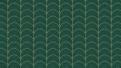 Modern geometric wallpaper design, repeating overlapping semicircles in green and gold © Shuvo Hasan