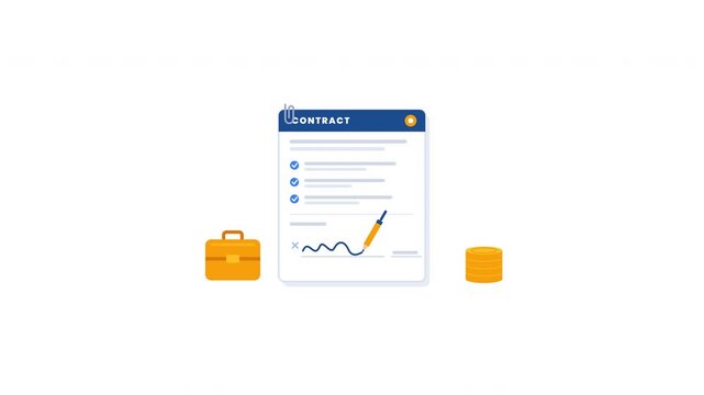 Business contract signing animation with approved stamp and seal