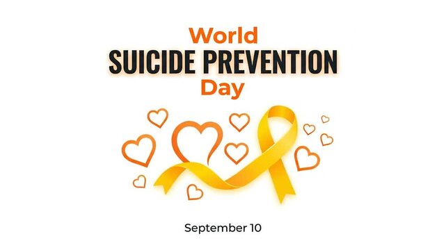Yellow awareness ribbon and hearts for World Suicide Prevention Day