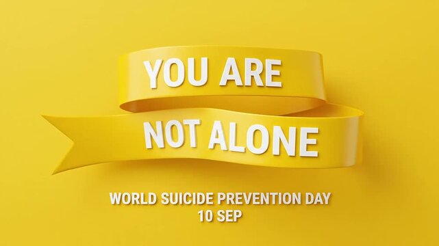 Animated yellow ribbon with mental health awareness message