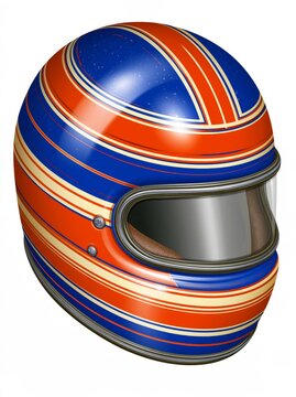 Monster truck racing helmet in cobalt blue with orange and cream stripes, featuring a bold, child-friendly design, isolated on a white background.