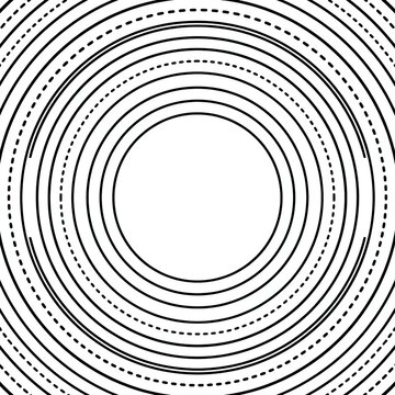 Abstract background featuring concentric black circles with solid and dashed line patterns in minimalist style