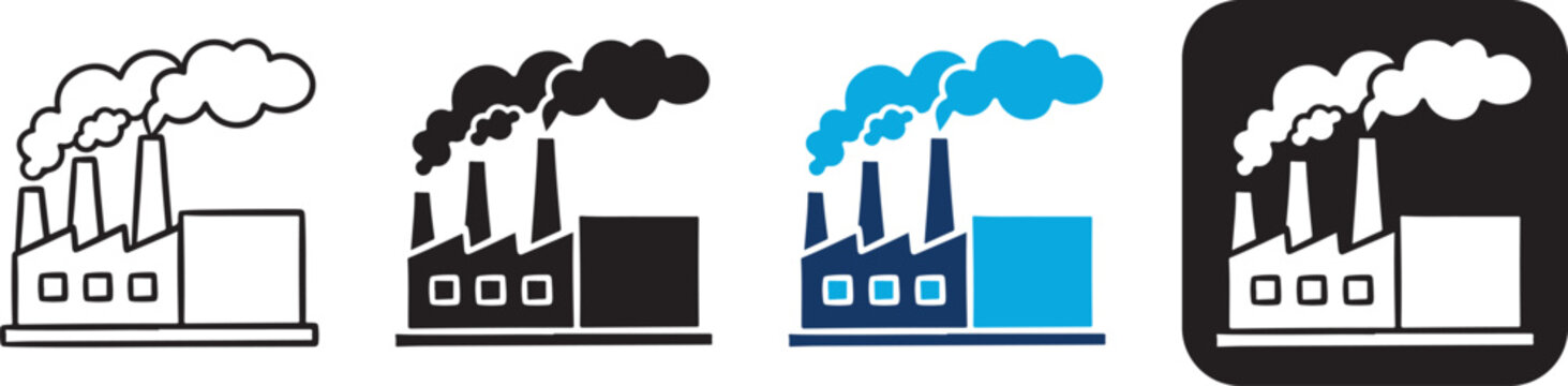 Modern factory icons showing industrial production activity in clean flat graphic style.