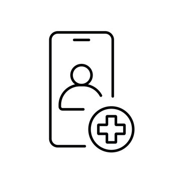 A vector icon representing an online medical account with a patient profile, created in line style with editable stroke.