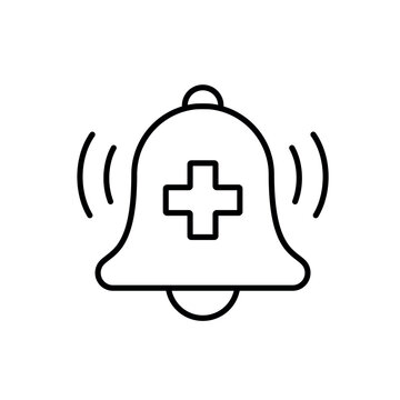 A vector icon representing a health notification with a medical alert bell, created in line style with editable stroke.