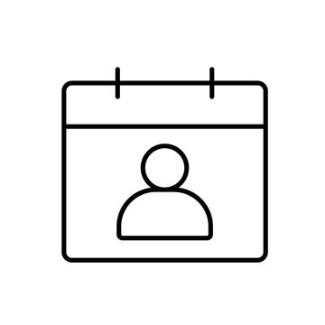 A vector icon representing patient appointment management with a calendar and profile, created in line style with editable stroke.