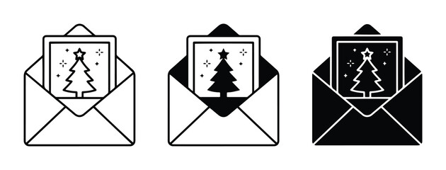 Christmas card in envelope set with tree illustration for holiday greetings © Faisal
