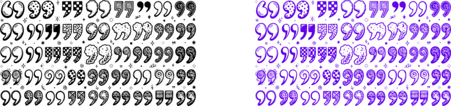 Ornate quotation mark patterns with purple and black decorative commas for vintage typography art